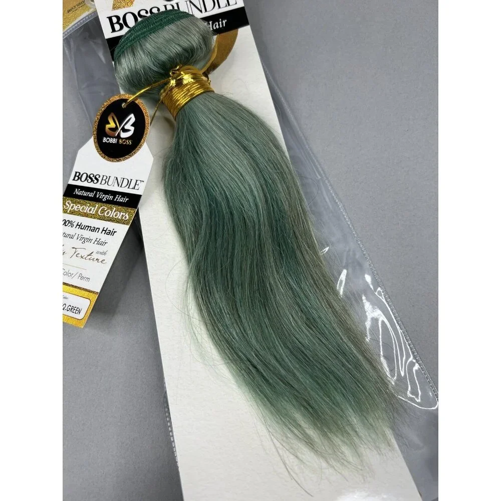 10” Turquoise Green Boss Bundles Yaki Straight 100% Human Hair Track Extensions - Picture 2 of 5